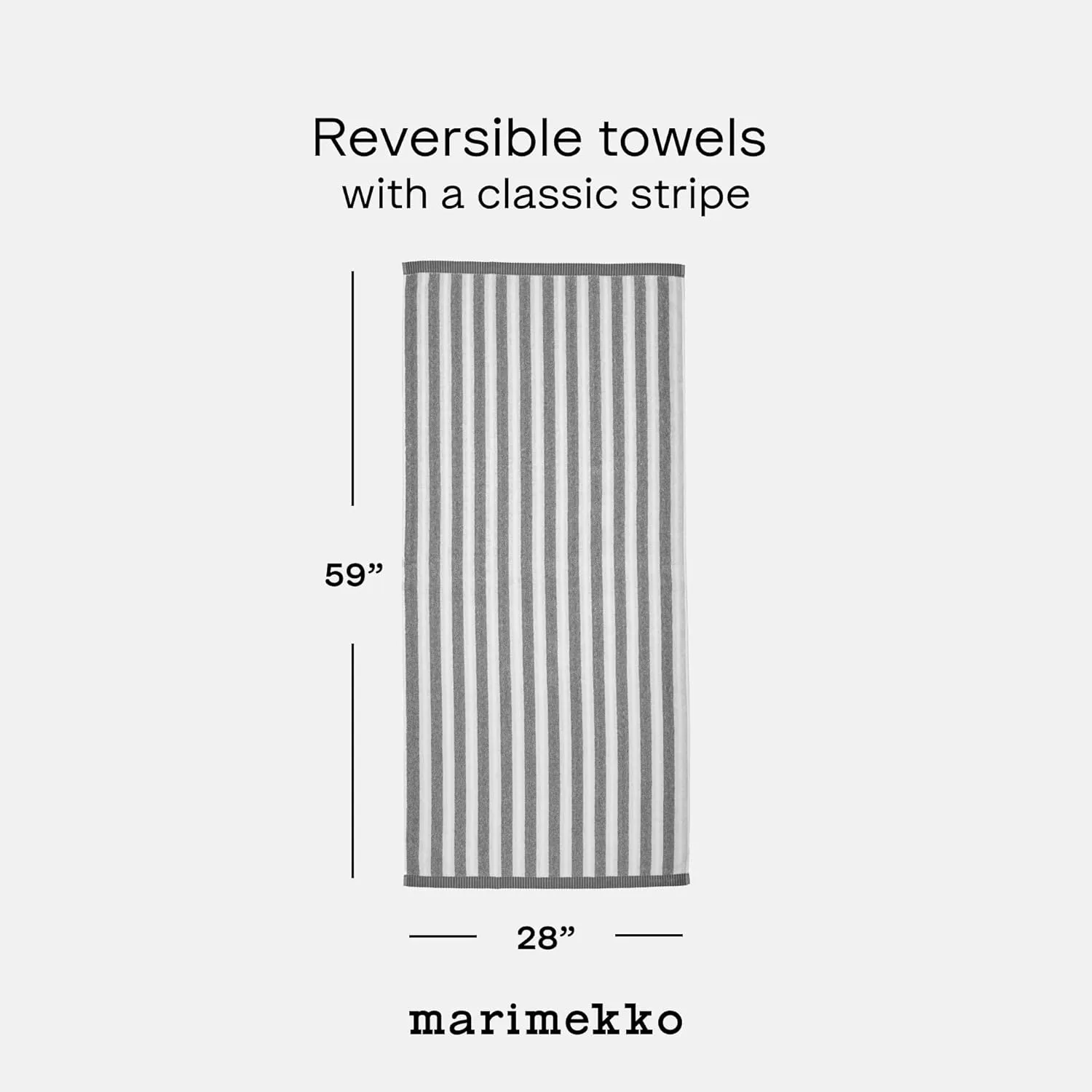 MARIMEKKO Kaksi Raitaa Terry Cotton Bath Towel (Grey) – Nimikko & Ujo Patterned Bath Towels – 59 in x 28 in