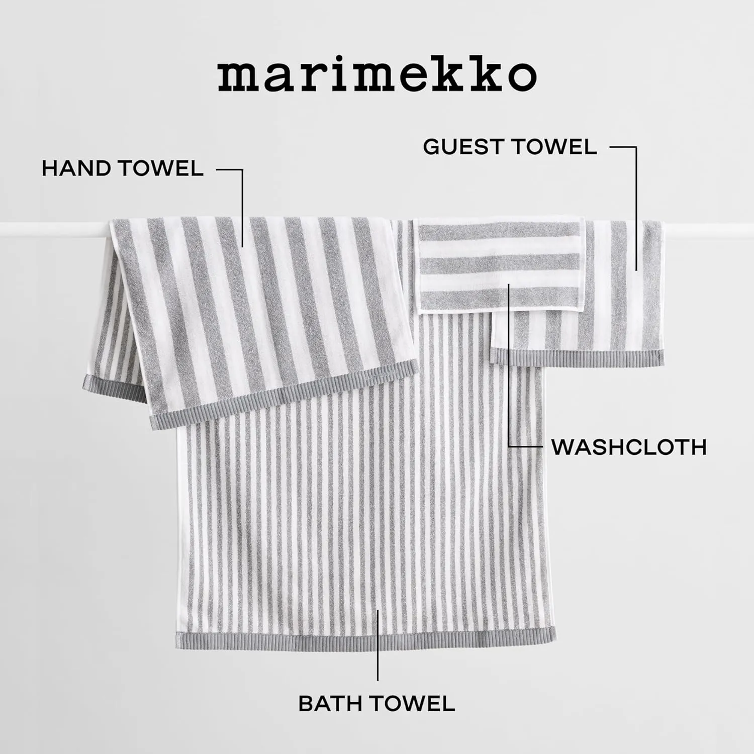MARIMEKKO Kaksi Raitaa Terry Cotton Bath Towel (Grey) – Nimikko & Ujo Patterned Bath Towels – 59 in x 28 in