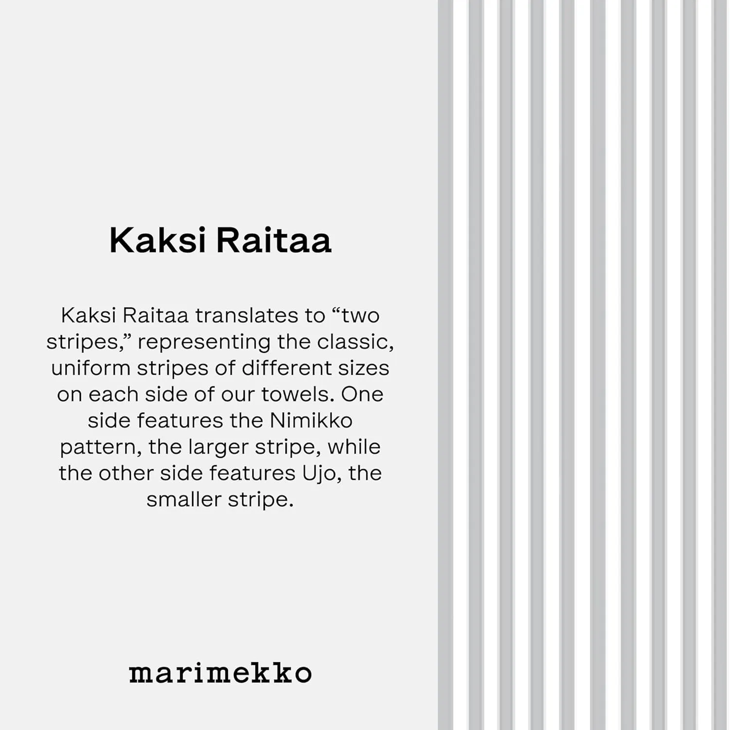 MARIMEKKO Kaksi Raitaa Terry Cotton Bath Towel (Grey) – Nimikko & Ujo Patterned Bath Towels – 59 in x 28 in
