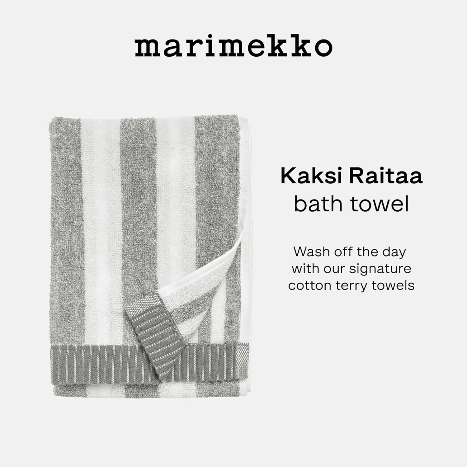MARIMEKKO Kaksi Raitaa Terry Cotton Bath Towel (Grey) – Nimikko & Ujo Patterned Bath Towels – 59 in x 28 in