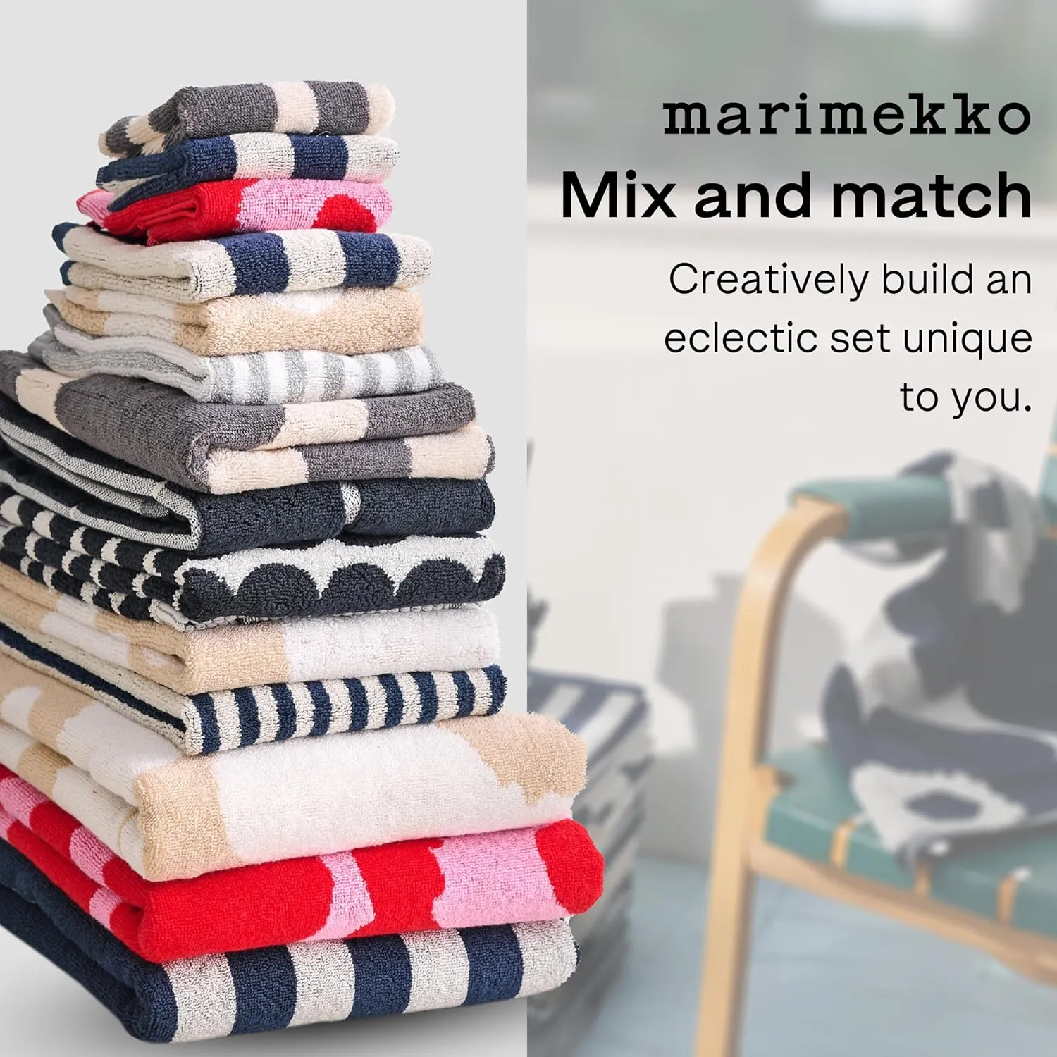 MARIMEKKO Melooni Terry Cotton Bath Towel (Charcoal) – Natural Forms Patterned Bath Towels – 59 in x 28 in