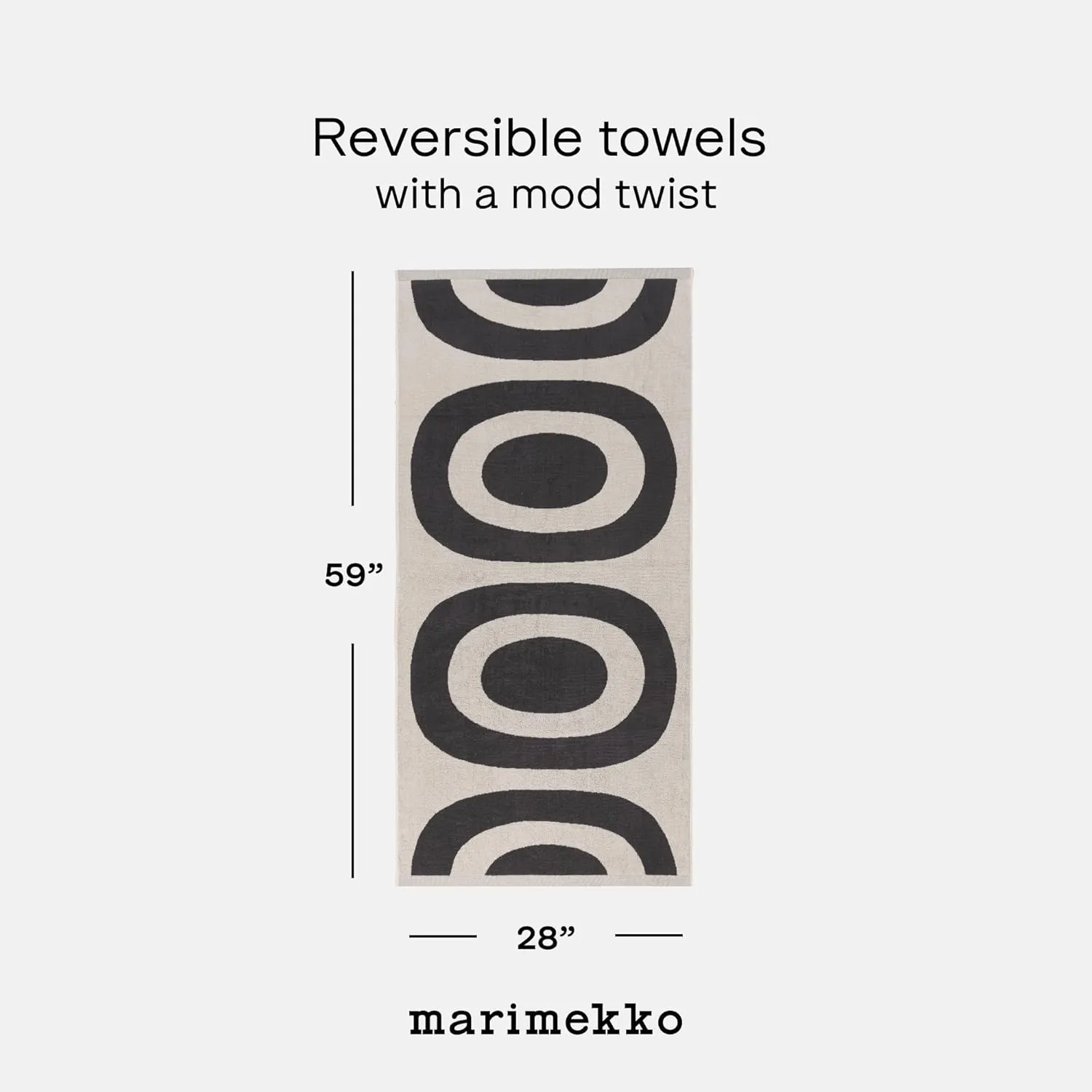 MARIMEKKO Melooni Terry Cotton Bath Towel (Charcoal) – Natural Forms Patterned Bath Towels – 59 in x 28 in