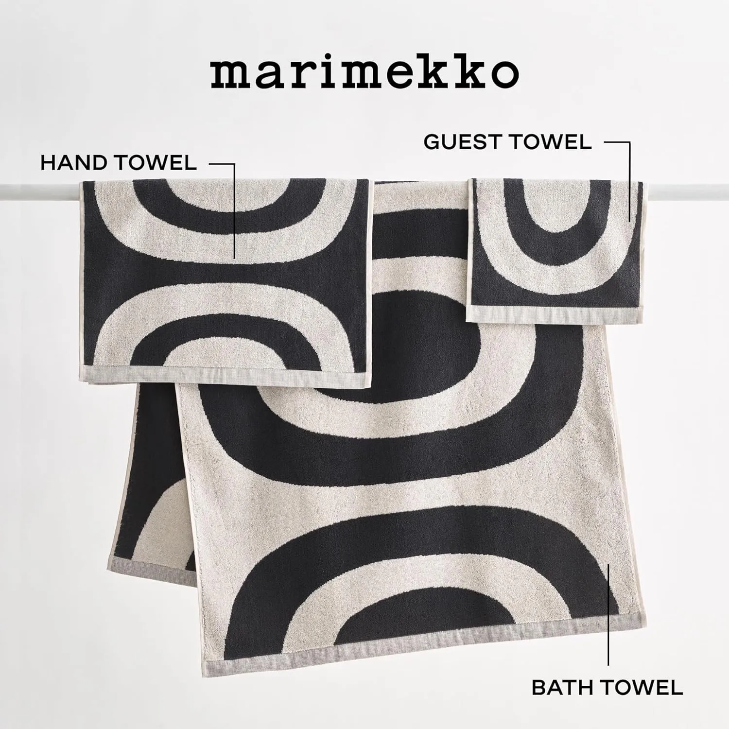 MARIMEKKO Melooni Terry Cotton Bath Towel (Charcoal) – Natural Forms Patterned Bath Towels – 59 in x 28 in