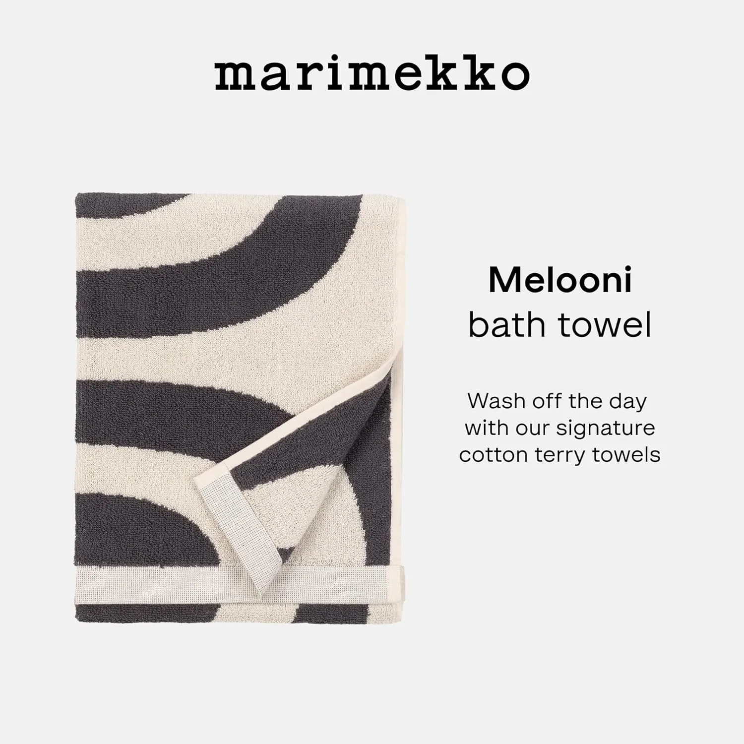 MARIMEKKO Melooni Terry Cotton Bath Towel (Charcoal) – Natural Forms Patterned Bath Towels – 59 in x 28 in