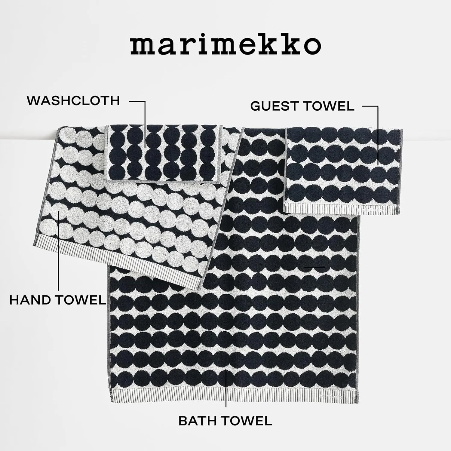 MARIMEKKO Räsymatto Terry Cotton Bath Towel – Polka Dot Patterned Bath Towels – 59 in x 28 in