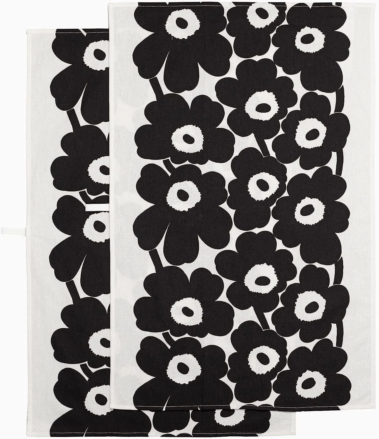 MARIMEKKO Unikko Cotton Linen Kitchen Towel Set of 2 — Refine Your Kitchen Décor with Our Floral Patterned Towels — Stylish and Functional Black and White Kitchen Towels (28 in x 19 in Each)