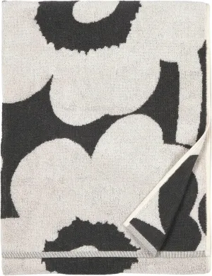 MARIMEKKO Unikko Terry Cotton Bath Towel (Charcoal) – Floral Patterned Bath Towels – 59 in x 28 in