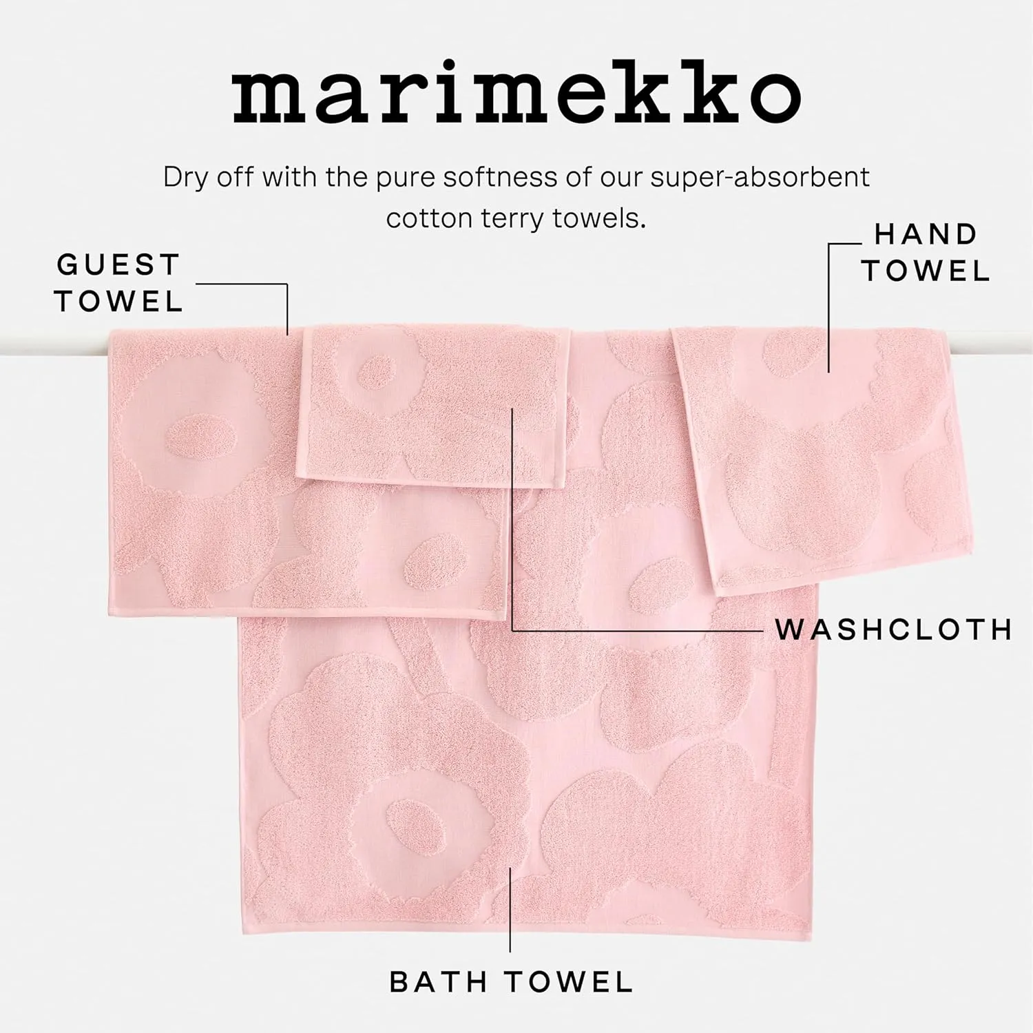 MARIMEKKO Unikko Terry Cotton Bath Towel (Charcoal) – Floral Patterned Bath Towels – 59 in x 28 in