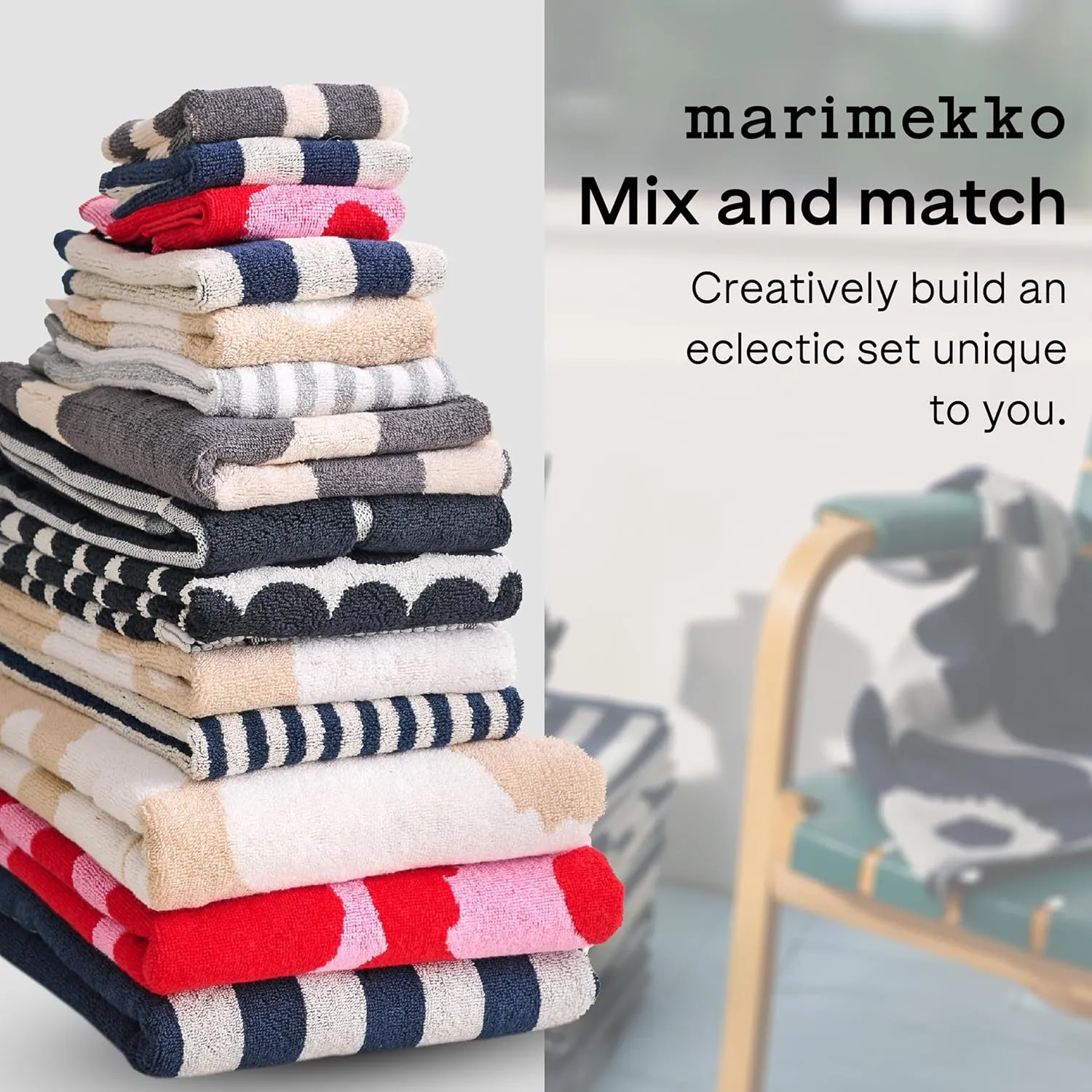 MARIMEKKO Unikko Terry Cotton Bath Towel (Charcoal) – Floral Patterned Bath Towels – 59 in x 28 in