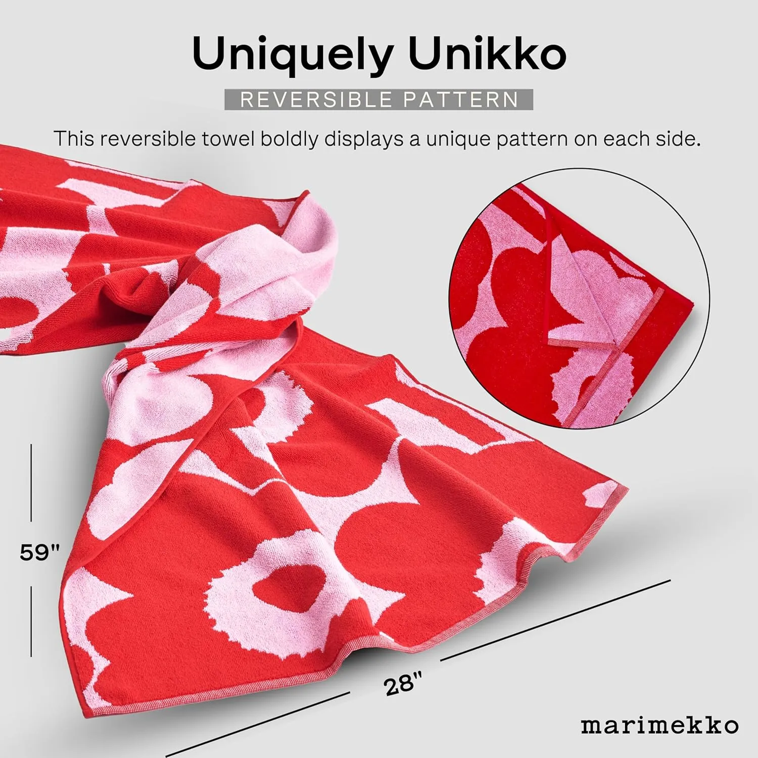 MARIMEKKO Unikko Terry Cotton Bath Towel (Charcoal) – Floral Patterned Bath Towels – 59 in x 28 in