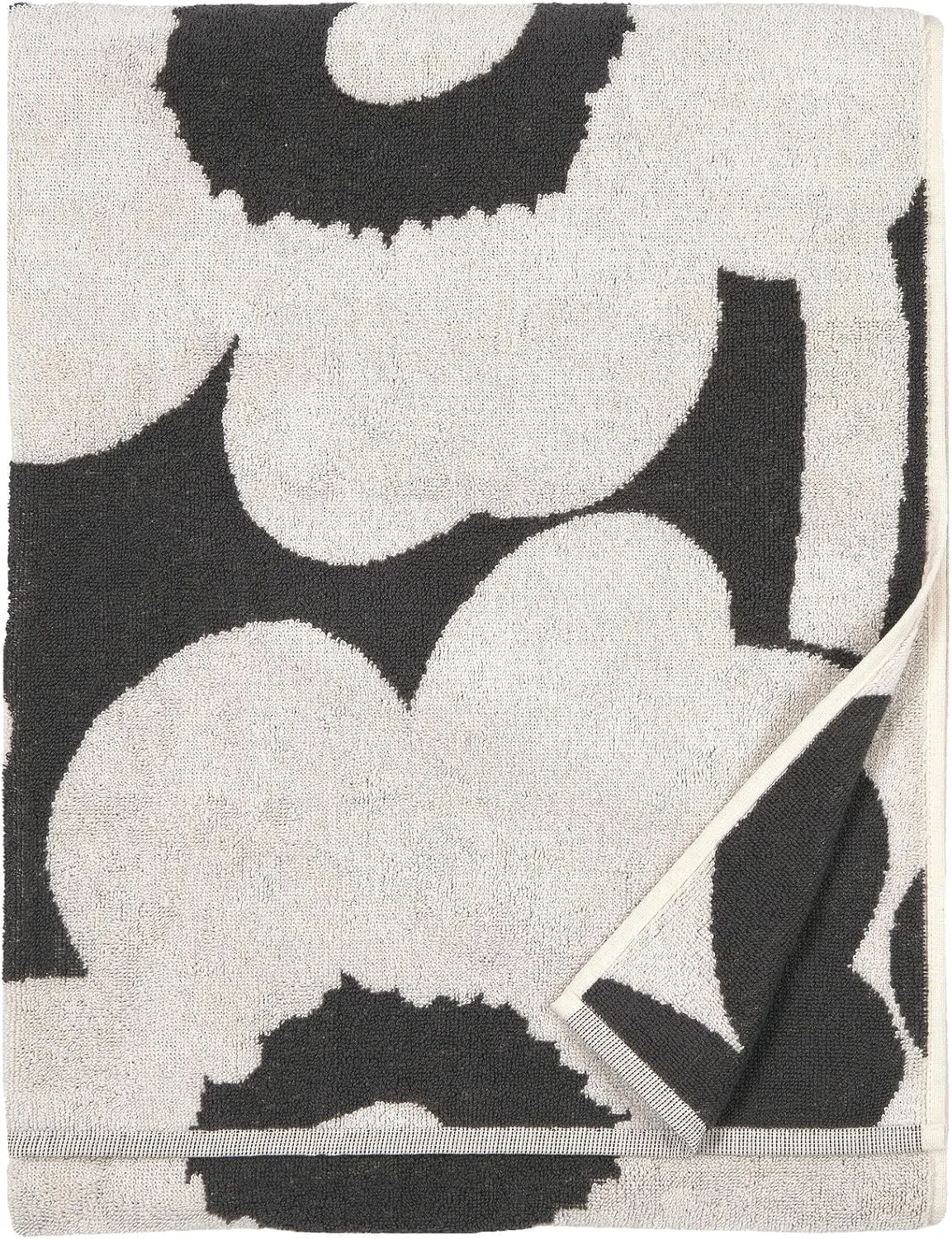 MARIMEKKO Unikko Terry Cotton Bath Towel (Charcoal) – Floral Patterned Bath Towels – 59 in x 28 in