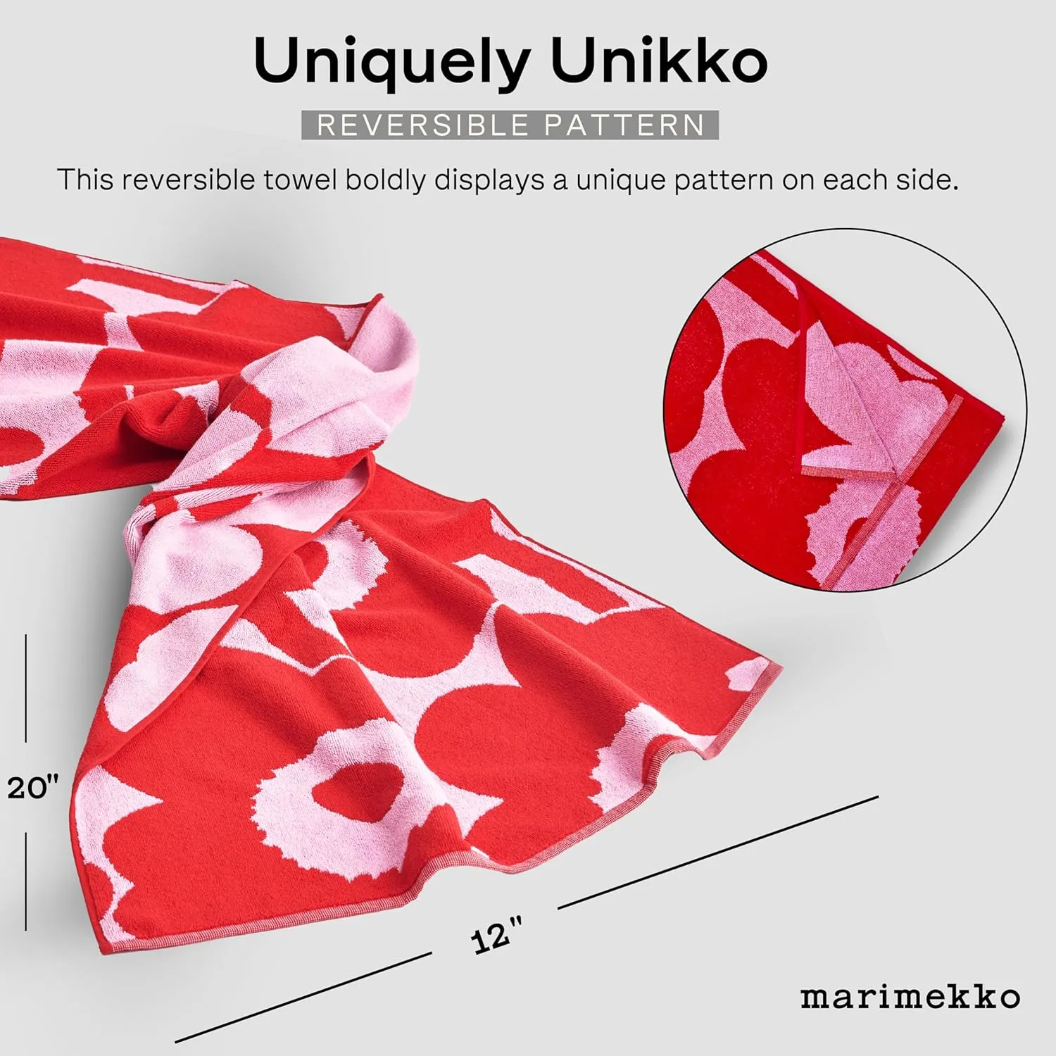MARIMEKKO Unikko Terry Cotton Guest Towel (Beige) – Floral Patterned Guest Towels – 20 in x 12 in