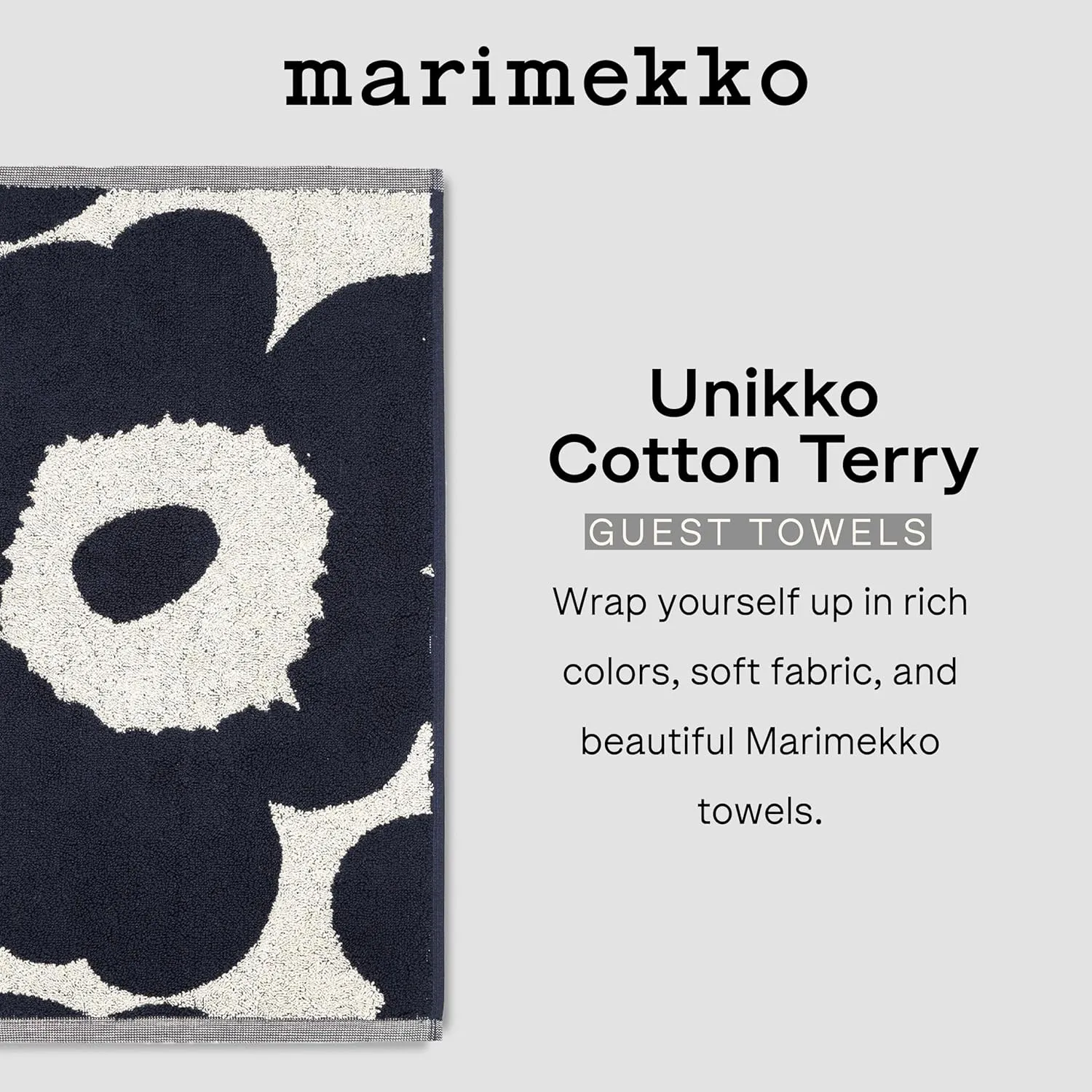 MARIMEKKO Unikko Terry Cotton Guest Towel (Beige) – Floral Patterned Guest Towels – 20 in x 12 in