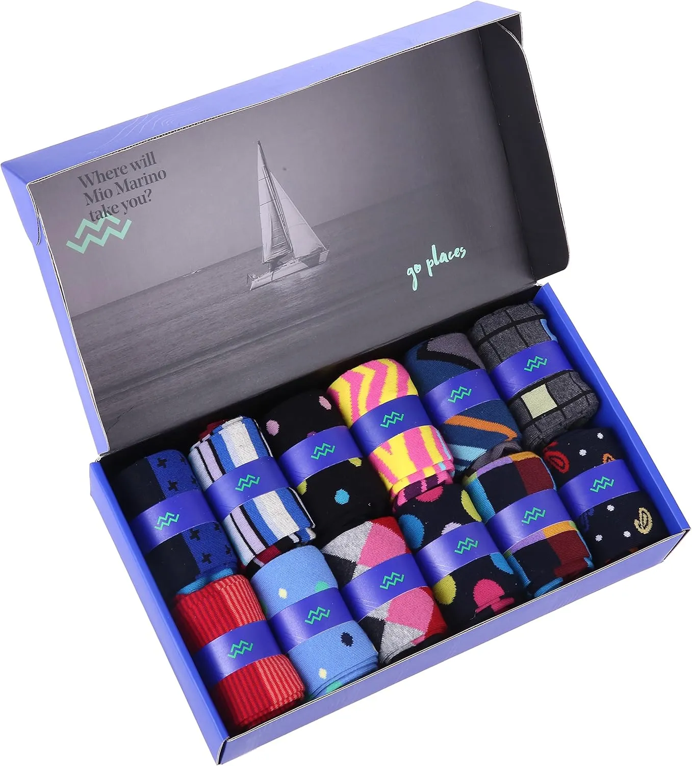 Marino Men's Dress Socks - Colorful Funky Socks for Men - Cotton Fashion Patterned Socks - 12 Pack