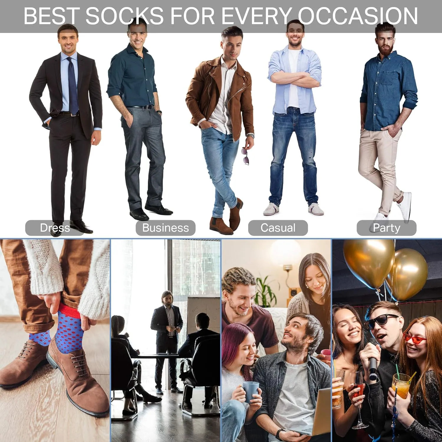 Marino Men's Dress Socks - Colorful Funky Socks for Men - Cotton Fashion Patterned Socks - 12 Pack