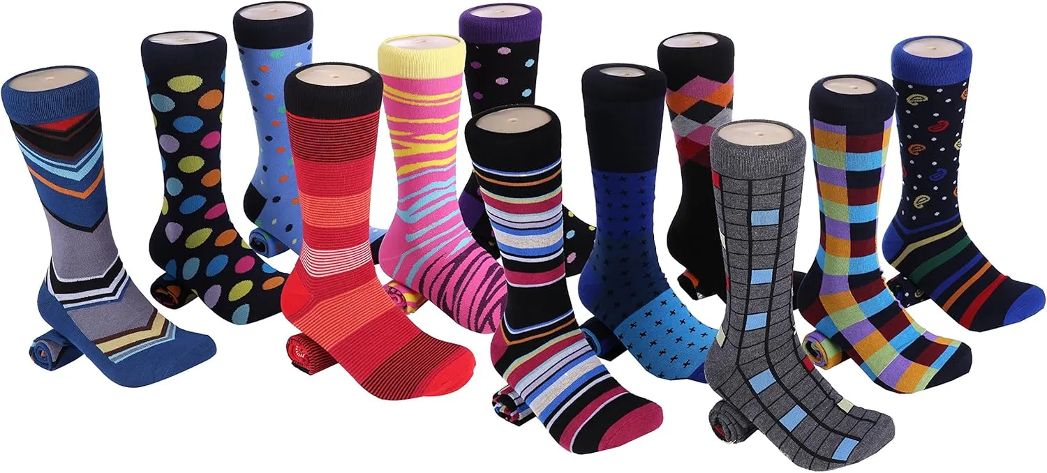 Marino Men's Dress Socks - Colorful Funky Socks for Men - Cotton Fashion Patterned Socks - 12 Pack