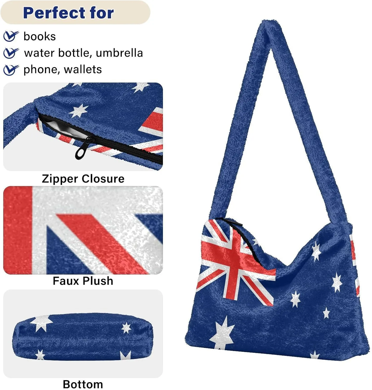 MCHIVER Shoulder Tote Bags for Women Furry Crossbody bag with Zipper Hobo Handbag Purses