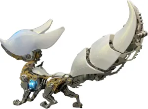 Mechanical Fox Model Kit, Articulated Metal Construction, White and Silver, LED Light-Up Feature