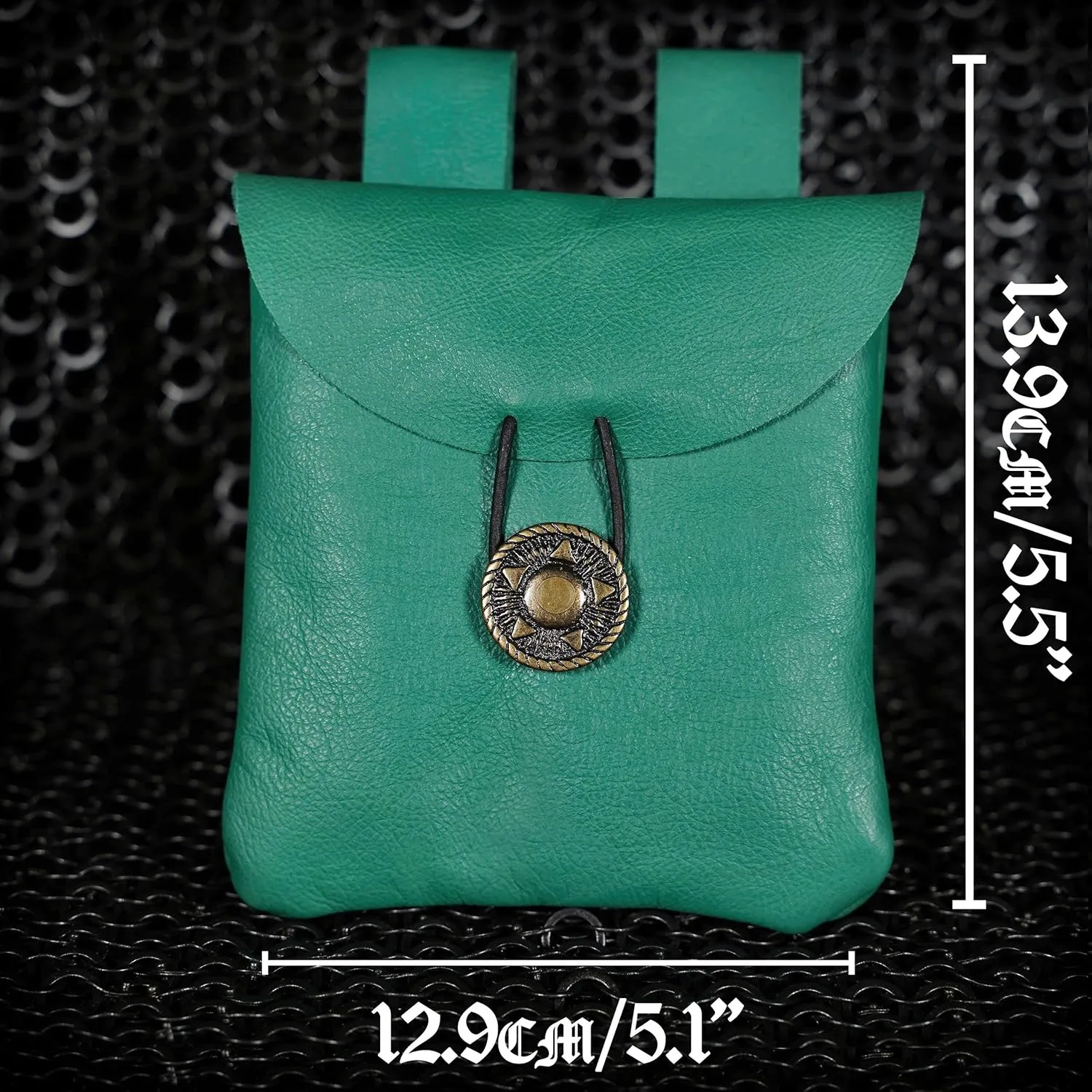 Medieval Belt Bag Renaissance Suede Jewelry Belt Pouch LARP Costume Waist Bag Cosplay Costume Accessories - Emerald Green, 5.5” x 5.1”