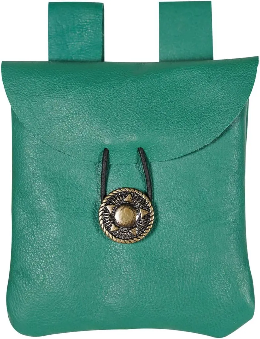 Medieval Belt Bag Renaissance Suede Jewelry Belt Pouch LARP Costume Waist Bag Cosplay Costume Accessories - Emerald Green, 5.5” x 5.1”