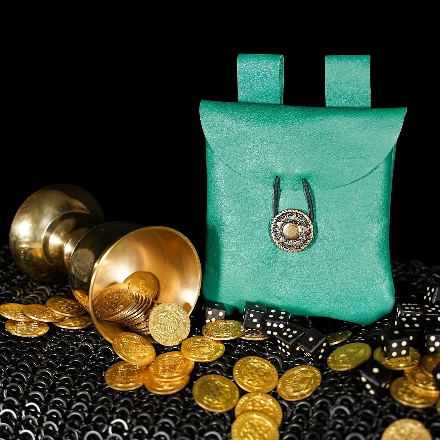 Medieval Belt Bag Renaissance Suede Jewelry Belt Pouch LARP Costume Waist Bag Cosplay Costume Accessories - Emerald Green, 5.5” x 5.1”