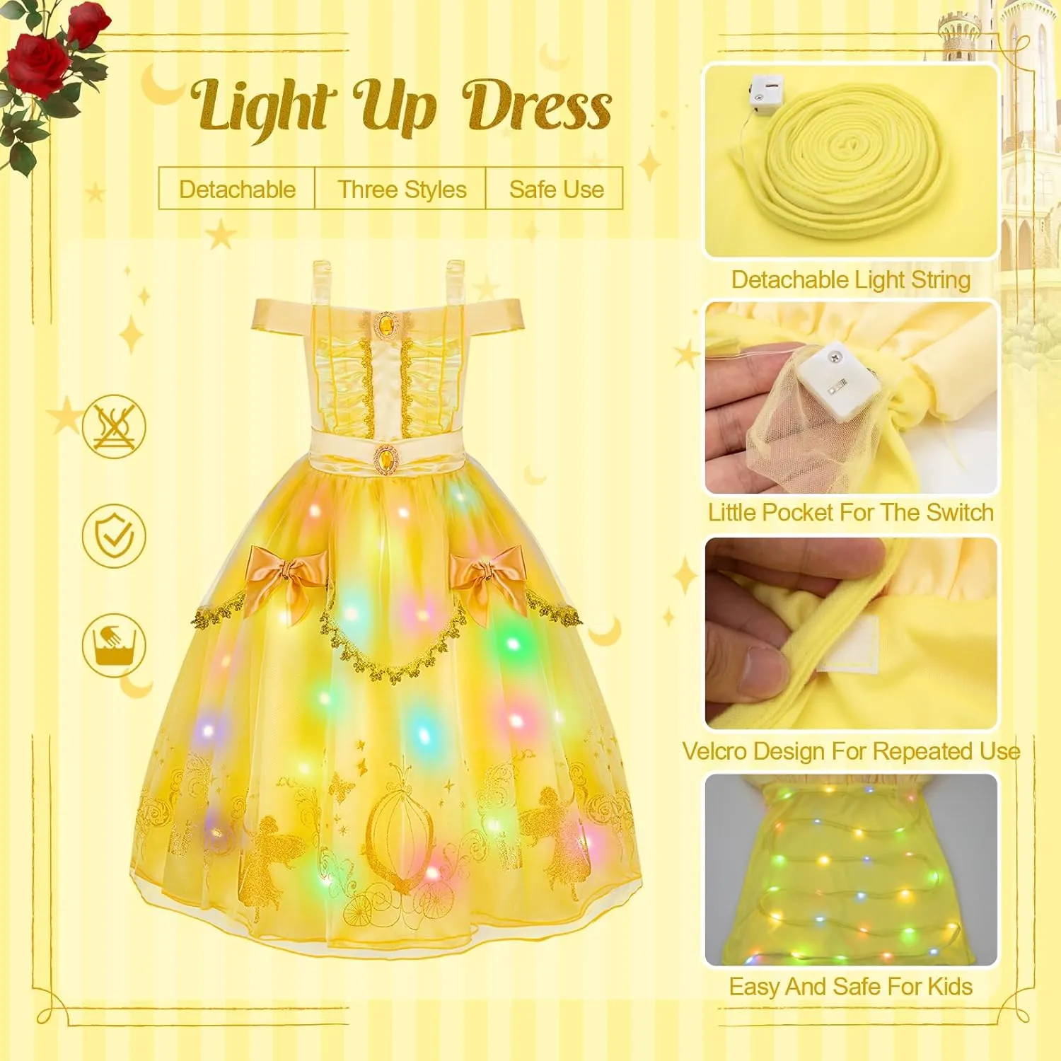 Meland Princess Dress for Girls - Light Up Princess Costume for Toddler Dress Up, Halloween Costumes for Girl 3-10 Years Old