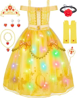 Meland Princess Dress for Girls - Light Up Princess Costume for Toddler Dress Up, Halloween Costumes for Girl 3-10 Years Old