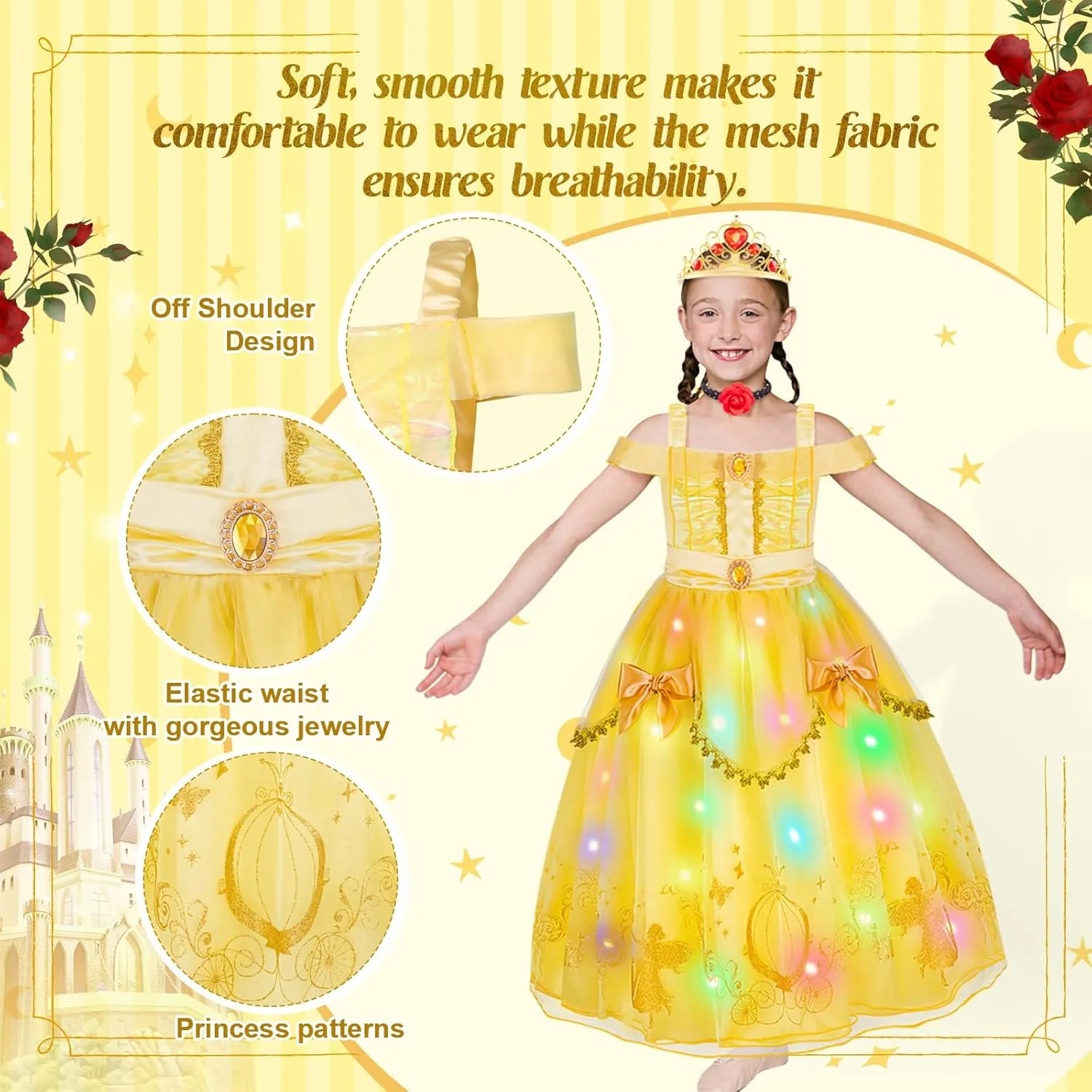 Meland Princess Dress for Girls - Light Up Princess Costume for Toddler Dress Up, Halloween Costumes for Girl 3-10 Years Old