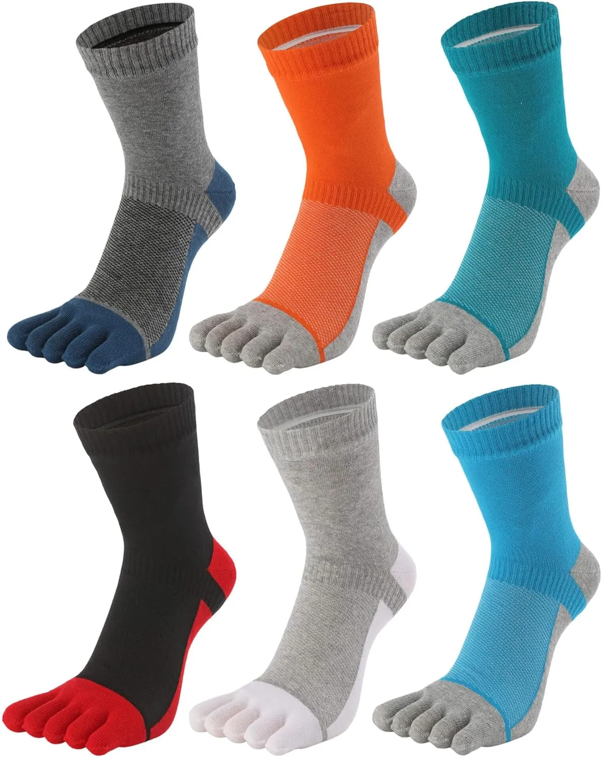 Men's Five Finger Toe Socks Cotton Crew Casual Colorful Patterned 5/6 Pairs