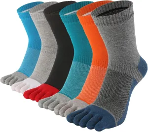 Men's Five Finger Toe Socks Cotton Crew Casual Colorful Patterned 5/6 Pairs
