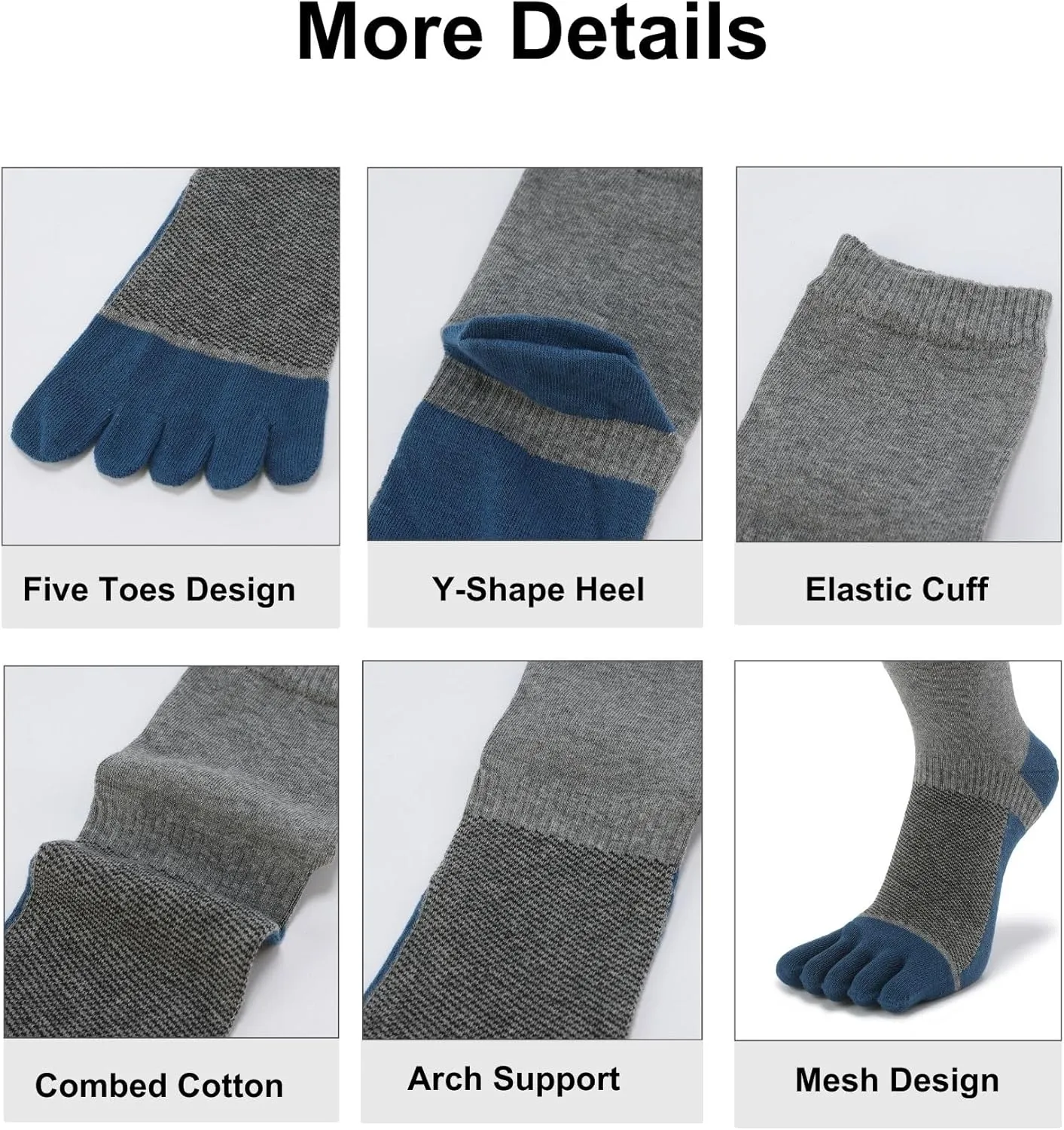 Men's Five Finger Toe Socks Cotton Crew Casual Colorful Patterned 5/6 Pairs