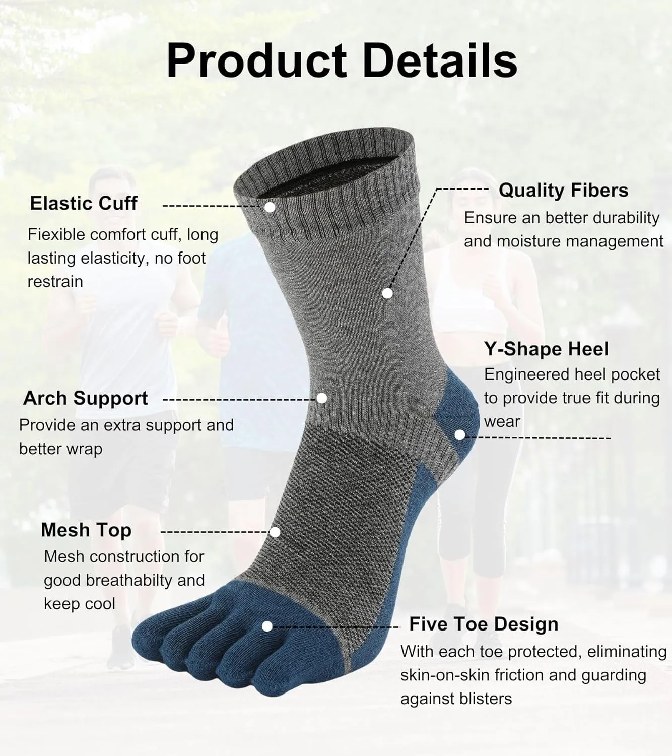Men's Five Finger Toe Socks Cotton Crew Casual Colorful Patterned 5/6 Pairs