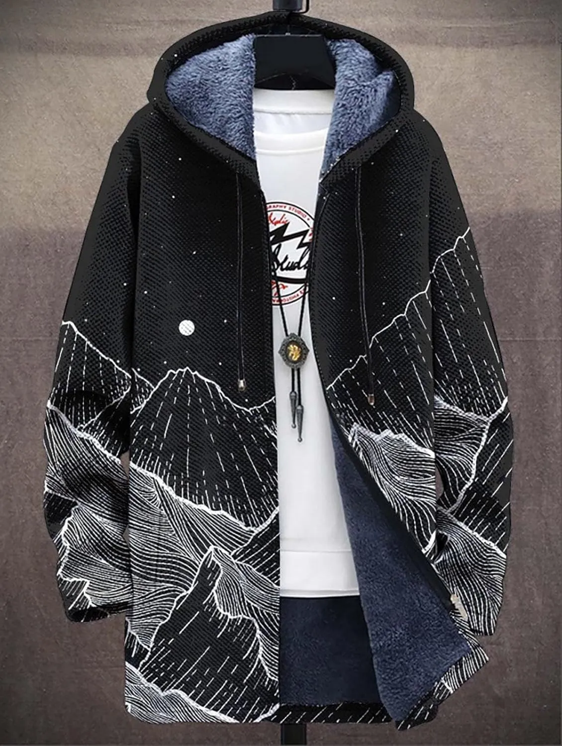Men's Long Cardigan Hoodies 2023 Fashion Patterned Fleece Lined Full Zipper Cable Knit Sweater Coats with Pockets