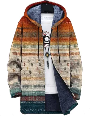 Men's Long Cardigan Hoodies 2023 Fashion Patterned Fleece Lined Full Zipper Cable Knit Sweater Coats with Pockets
