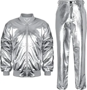 Men's Metallic Jacket and Pants Set Jacket Men Straight Leg Trousers Costume for Men Disco Cosplay Party