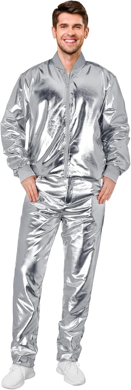 Men's Metallic Jacket and Pants Set Jacket Men Straight Leg Trousers Costume for Men Disco Cosplay Party