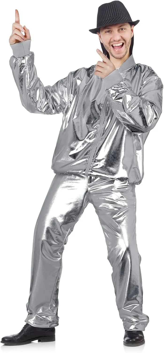 Men's Metallic Jacket and Pants Set Jacket Men Straight Leg Trousers Costume for Men Disco Cosplay Party