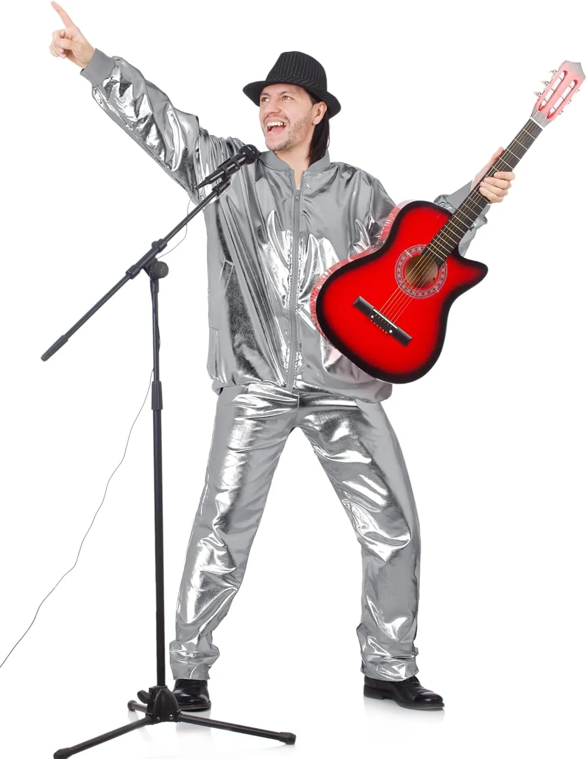 Men's Metallic Jacket and Pants Set Jacket Men Straight Leg Trousers Costume for Men Disco Cosplay Party