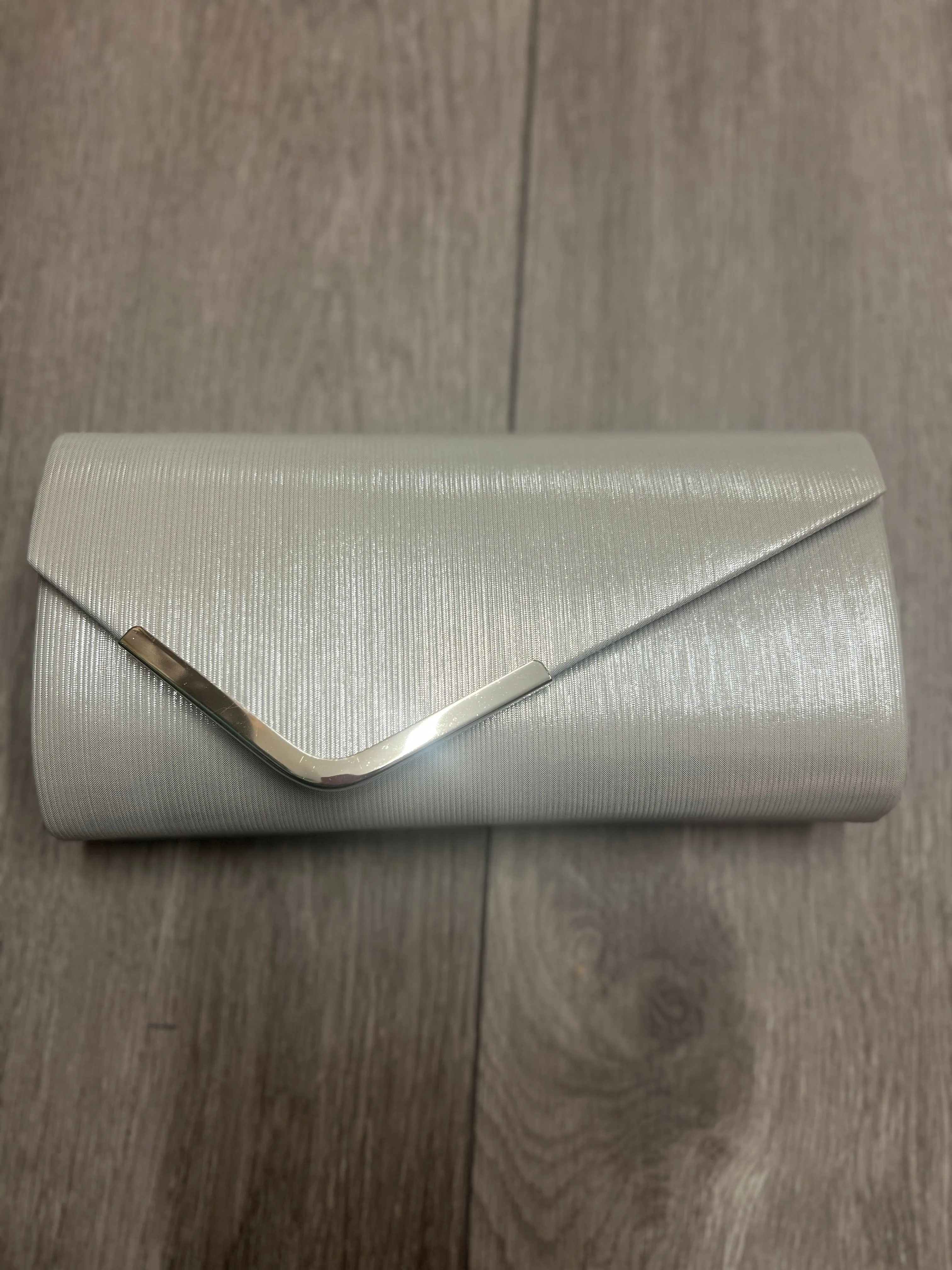 Metallic Clutch Bag With Silver Trim- Silver