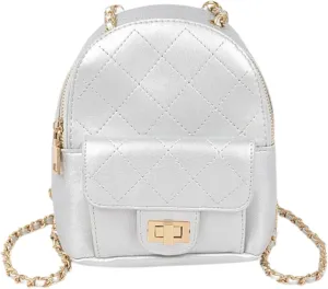 Metallic Pastel Quilted Mini Convertible Fashion Backpack PU Leather Small Shoulder Bag Purse for Women, Teens, Girls (Sliver, Mini)