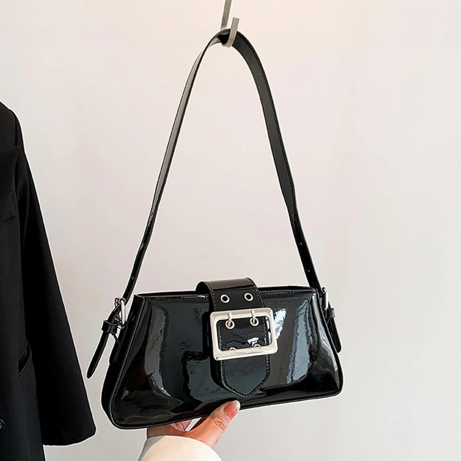 Metallic Shoulder Evening Bag Buckle Y2K Shiny Silver Underarm Purse for Women Boho Bags Ladies 90s Tote Clutch Handbag