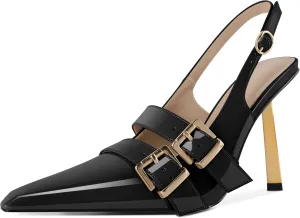 Mettesally Women Slingback Heels Pumps Shoes High Heels Stilettos Square Toe for Women Dressy Shoes 4 Inches