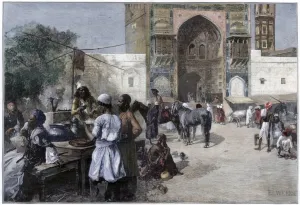MHWZYTQFZ Famous Painting Artwork Wall Art Canvas Poster Print an Open-air Restaurant At Lahore India by Edwin Lord Weeks Famous Oil Painting for Office Decor 60x90cm