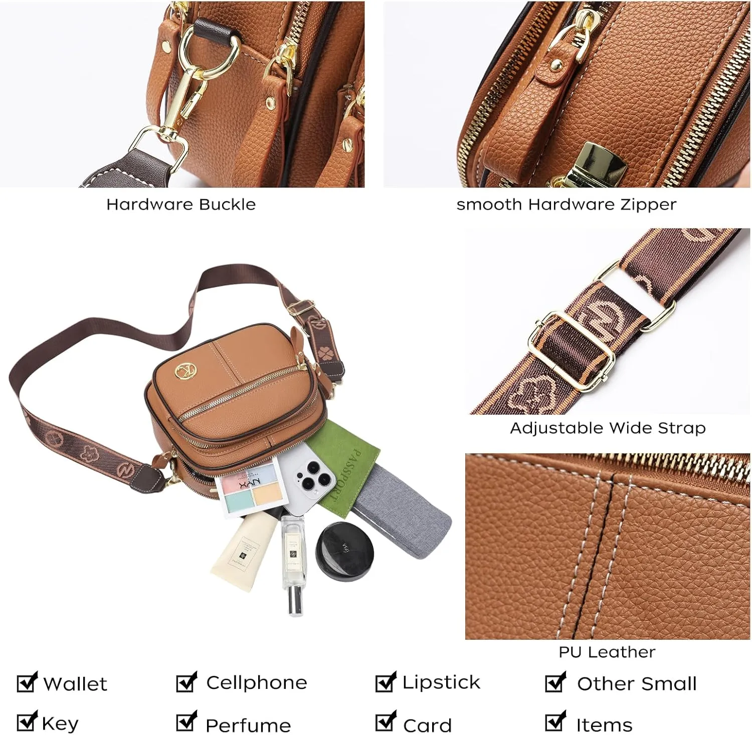 MHX Small Crossbody Bags Purses for Women, PU Leather Handbags Shoulder Bags with Adjustable Shoulder Strap