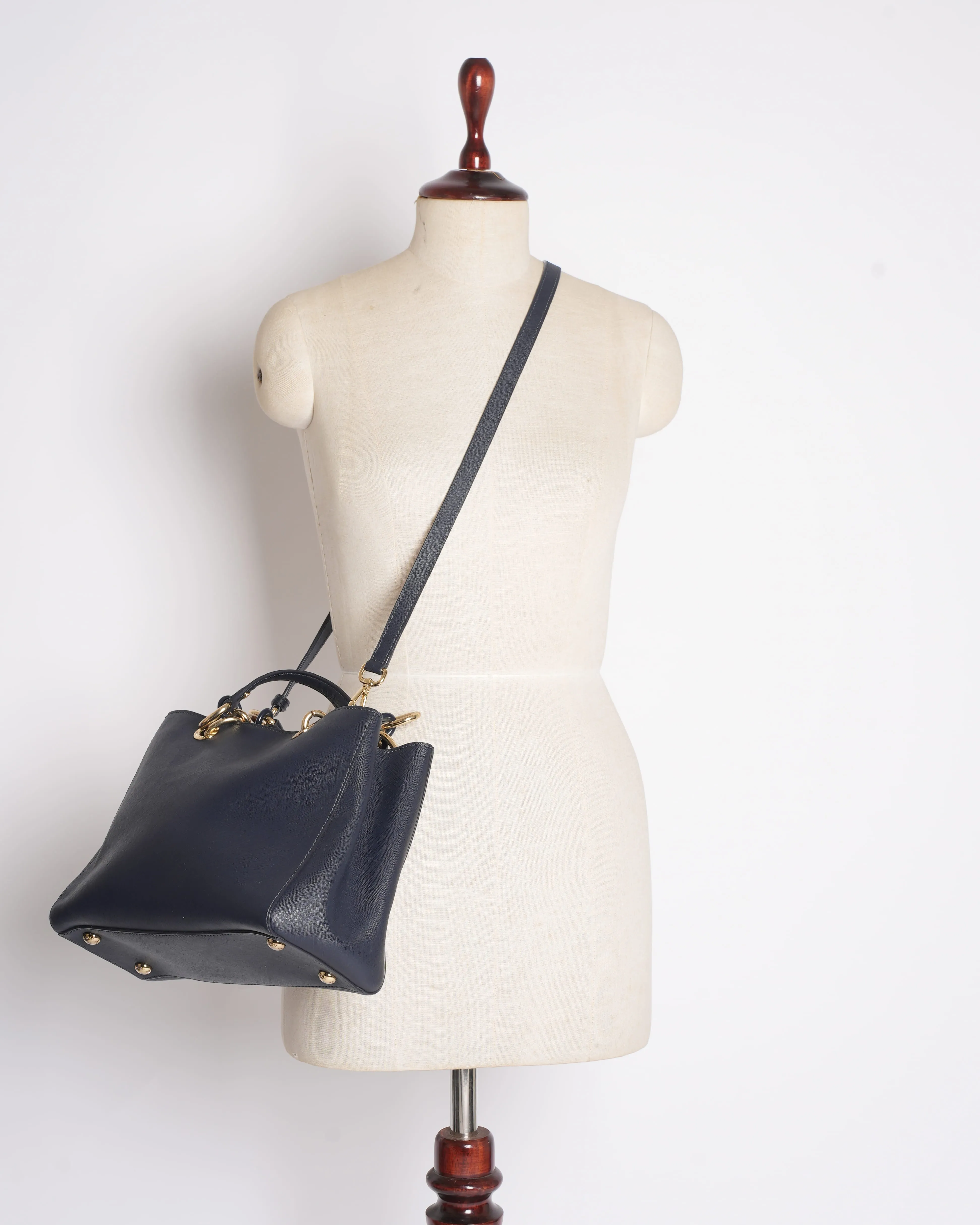 Michael Kors Cynthia Navy Leather Satchel Bag