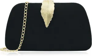 Milisente Clutch Purses For Women, Solid Suede Evening Clutch Bag Shoulder Bag With Metallic Leaves Clasp