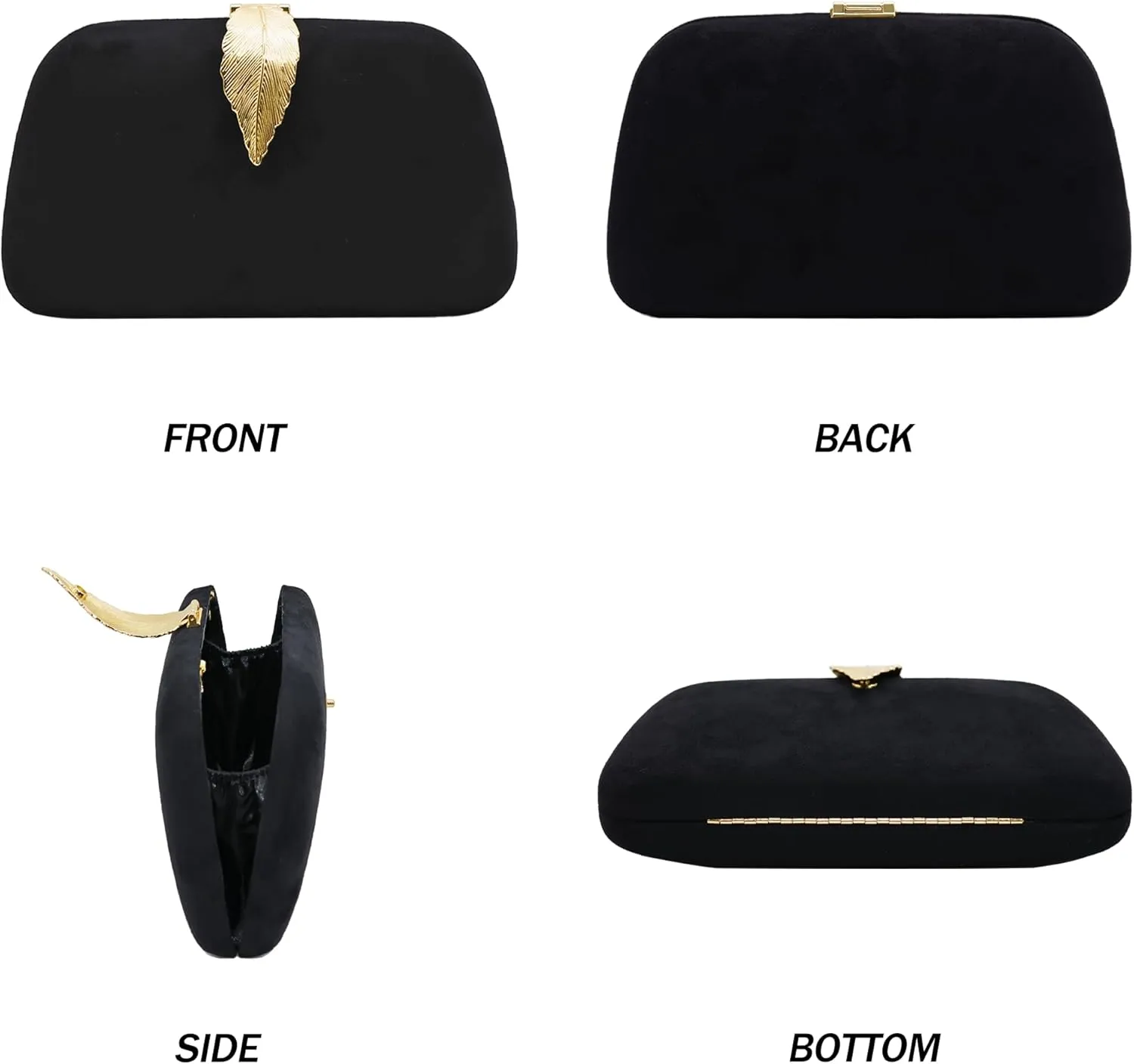 Milisente Clutch Purses For Women, Solid Suede Evening Clutch Bag Shoulder Bag With Metallic Leaves Clasp