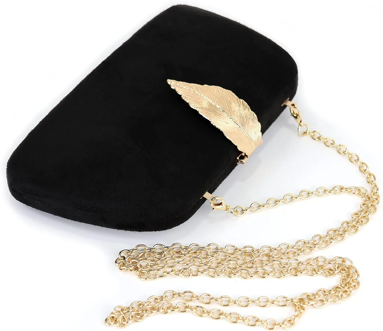 Milisente Clutch Purses For Women, Solid Suede Evening Clutch Bag Shoulder Bag With Metallic Leaves Clasp
