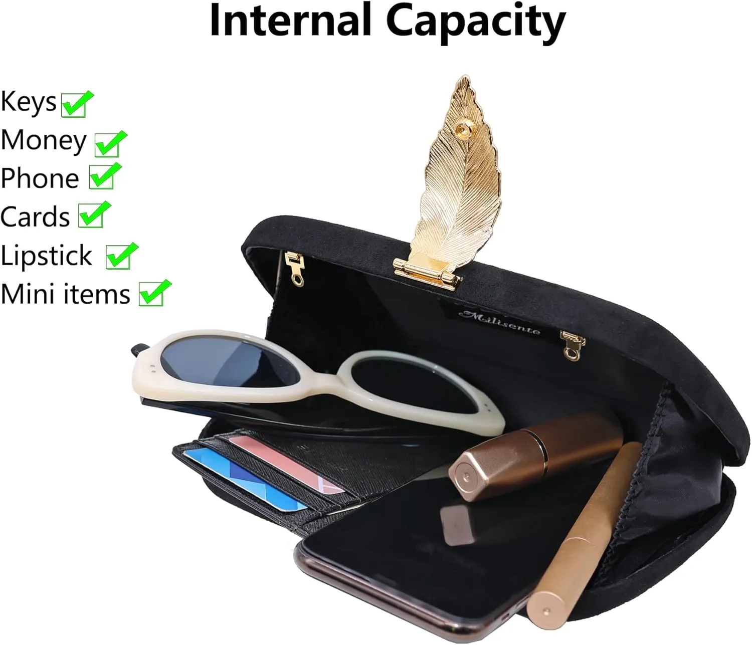 Milisente Clutch Purses For Women, Solid Suede Evening Clutch Bag Shoulder Bag With Metallic Leaves Clasp