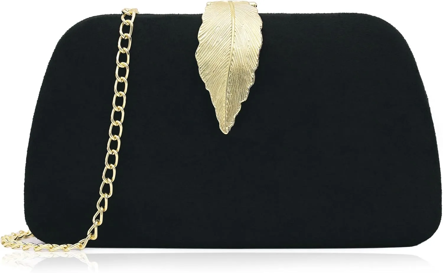 Milisente Clutch Purses For Women, Solid Suede Evening Clutch Bag Shoulder Bag With Metallic Leaves Clasp